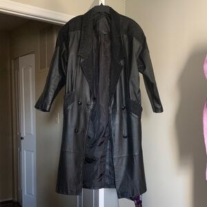 Black Leather Long Coat with Shawl Collar